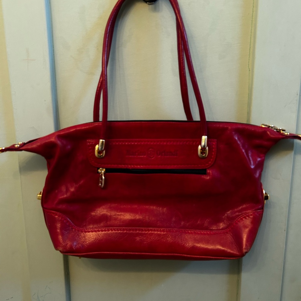 Italian Red Leather Marino Orlandi Handbag